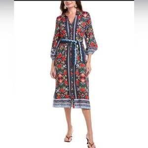 celina moon long sleeve midi shirt dress with tie waist Alicia Long Sleeve Midi Shirtdress